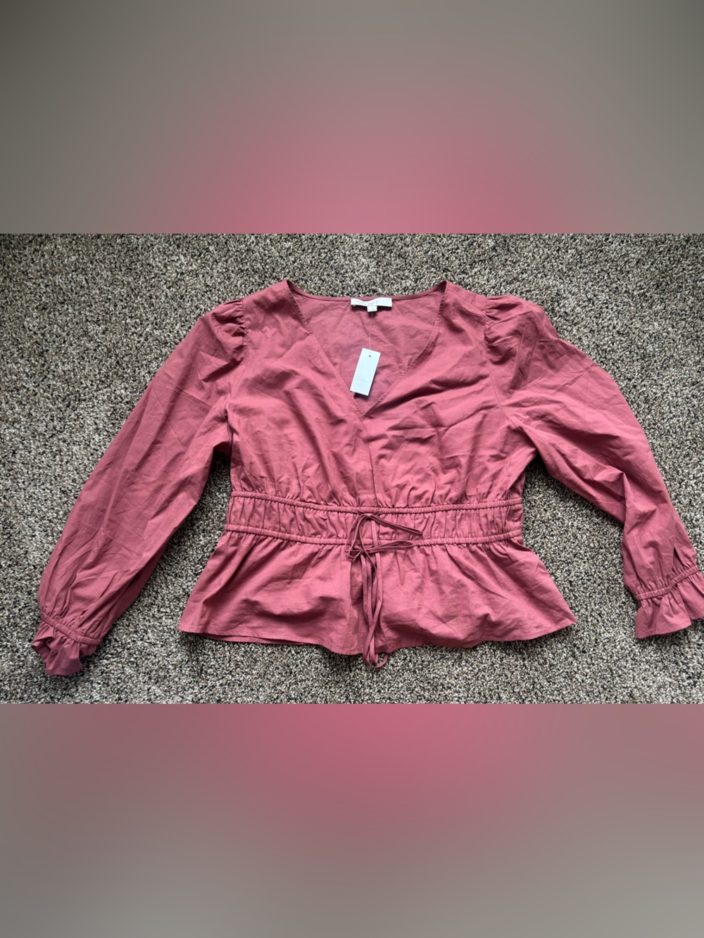 LOFT Rose Pink Peplum Drawstring Waist Blouse